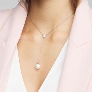 WHITE HOUSE BLACK MARKET Silver Pearl & Stone Drop Necklace